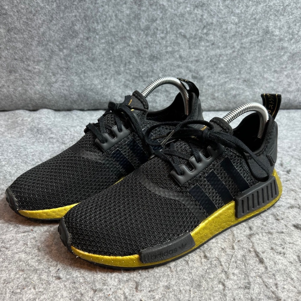 Adidas NMD R1 Black Metallic Gold Boost Sneakers Running Shoes Wom 7.5 Men's 6.5